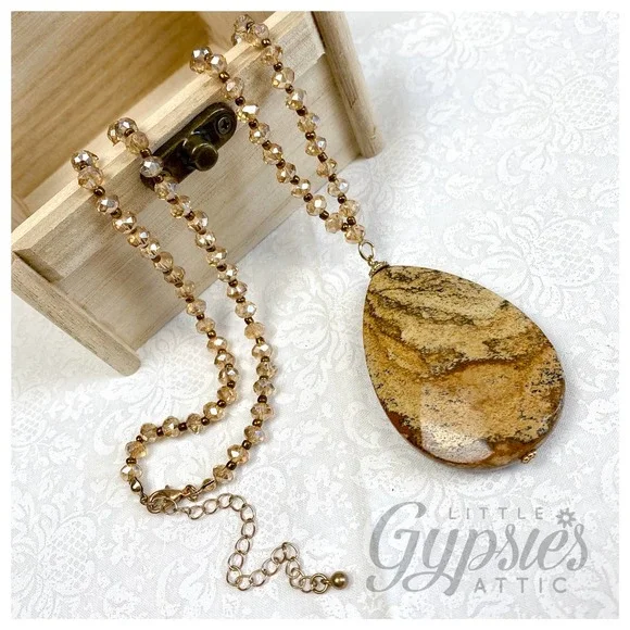 Handmade Woodland Jasper Long Necklace - Picture 3 of 8
